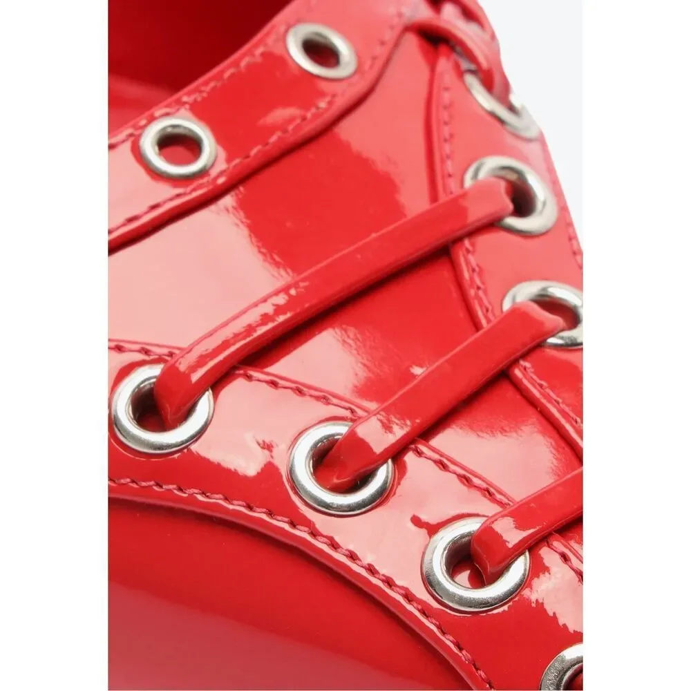 Schutz Chic Ruth 1.6” Mid Patent Leather Kitten Heel Pump Flame Scar Red 6.5